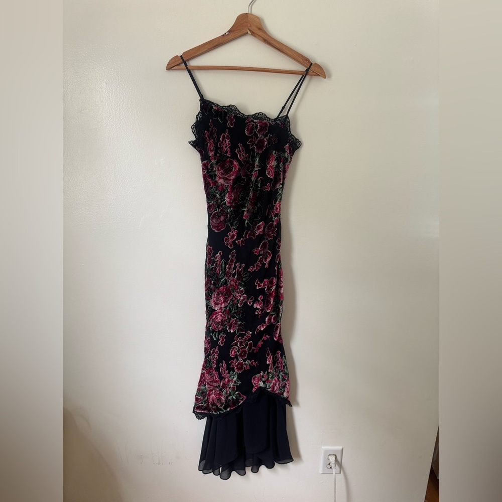 ❌SOLD❌💖🌹Vintage Betsey Johnson Velour lace rose cocktail dress - Picture 1 of 8